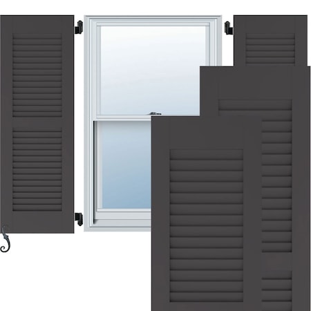 18W X 37H Americraft Two Equal Louver Exterior Real Wood Shutters, Shadow Mountain